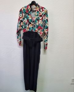 Joan Walters Petites Size 14 Floral Long Sleeve  Jumpsuit Vintage